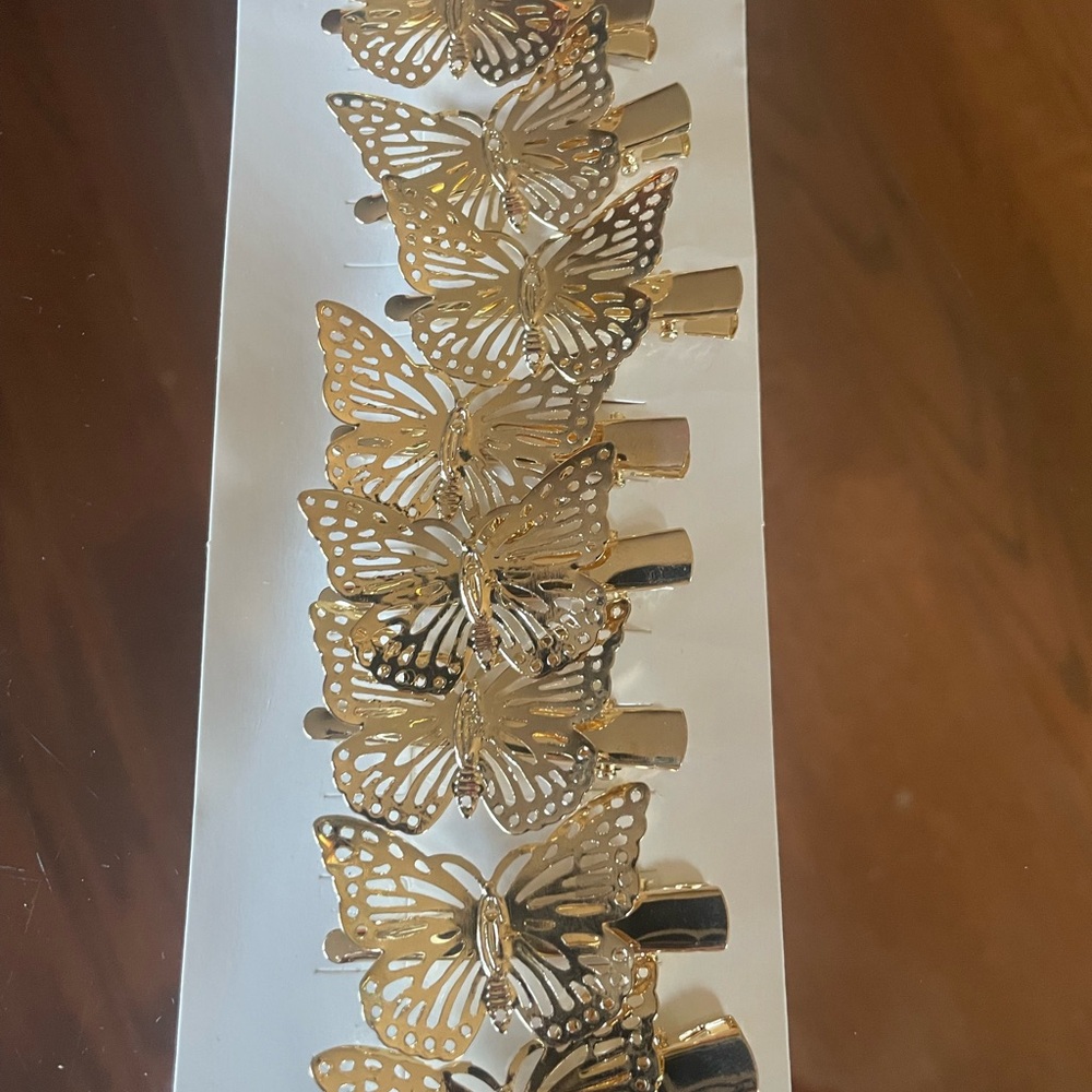 Gold Butterfly Hair Clips - Set of Decorative Clips 8 Clips
